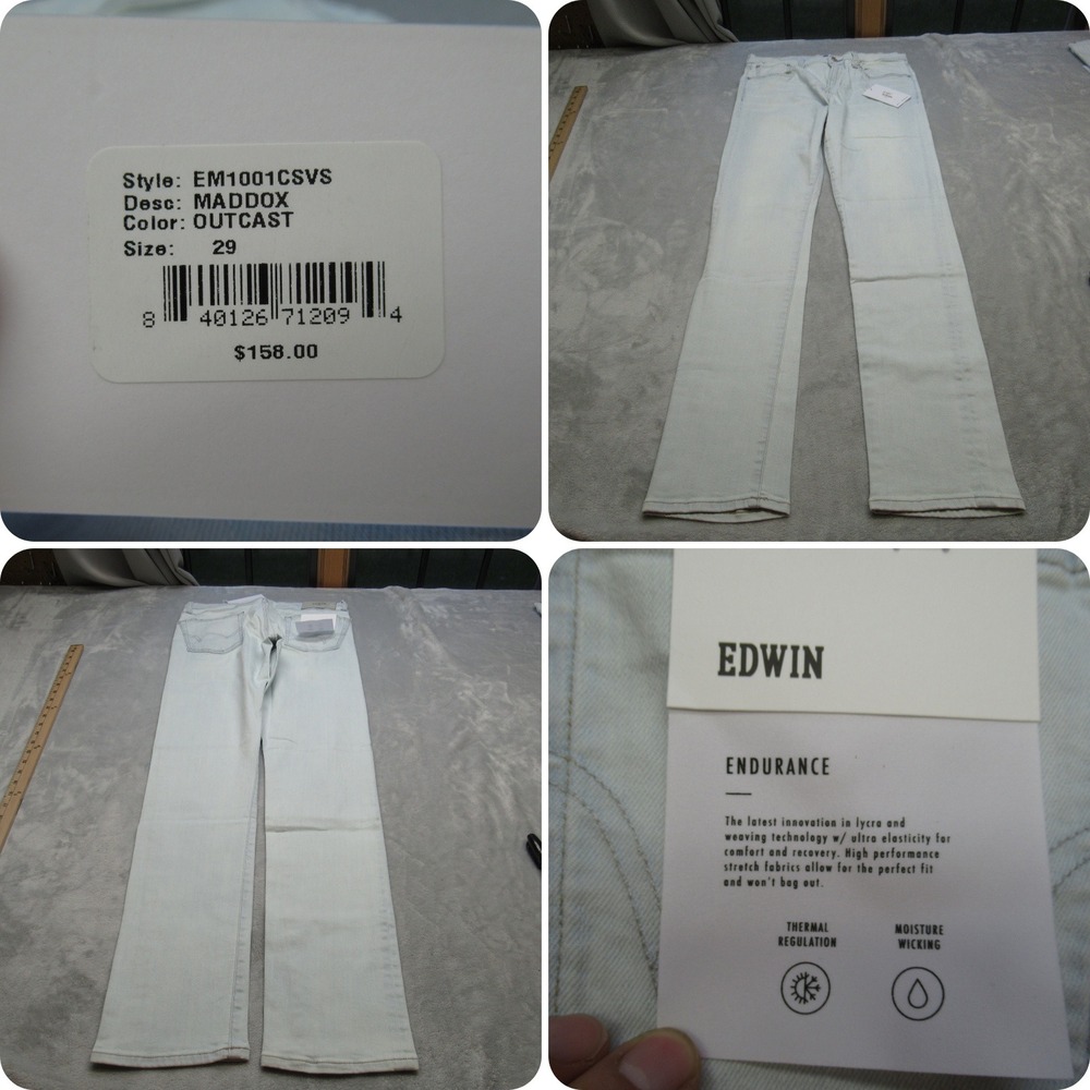 Edwin Jeans Men 29X32 Light Wash Denim Thermal Flex Wicking Maddox Slim $158 NEW